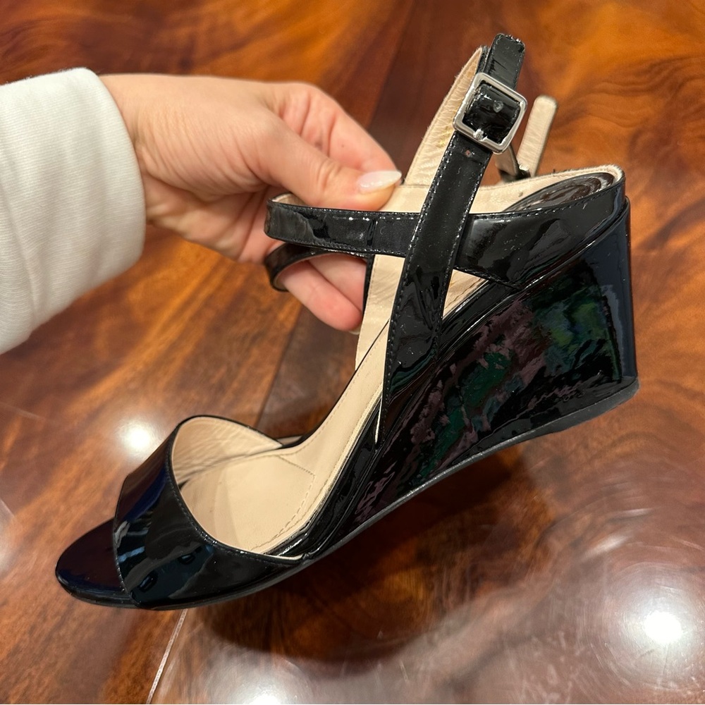 Prada Black Patent Leather Wedge Sandals - Picture 6 of 16